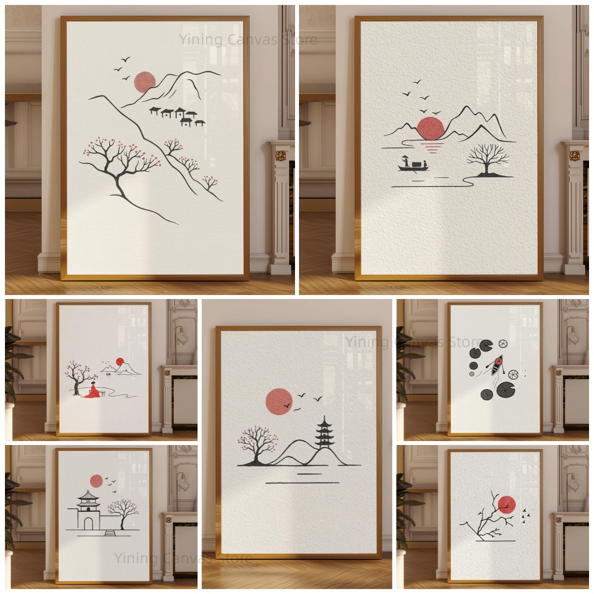 Japanese Zen Lifestyle - Affiche d'encre japonaise minimaliste, art linéaire