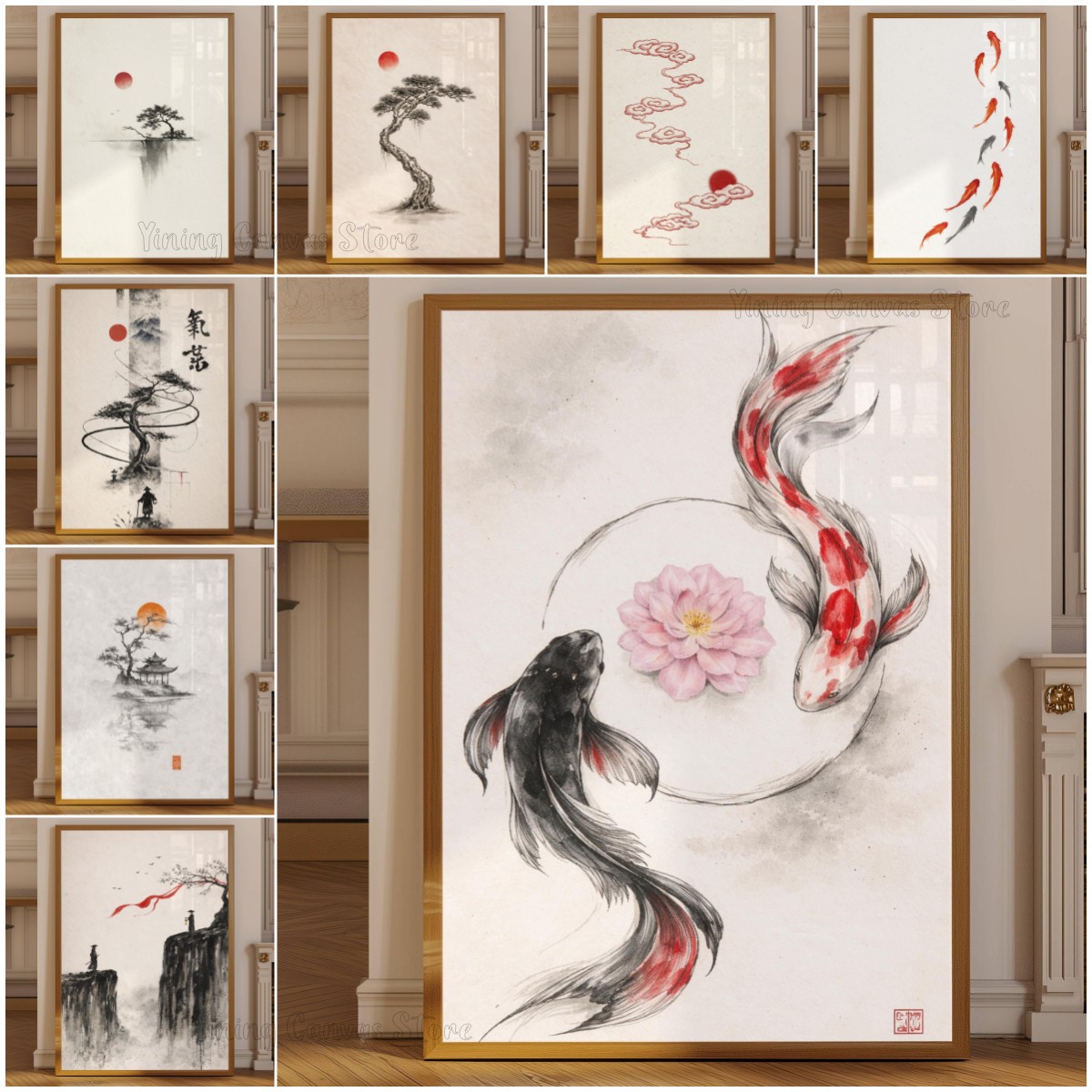 Japanese Zen Lifestyle - Affiche de paysage à l'encre japonaise,